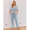 Ekouaer Womens Ribbed Knit Lounge Set Short Sleeve Top and Long Pants Sleepwear Pajama Set Two Piece Matching Outfits Set(Blue)