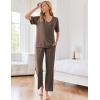 Ekouaer Womens Ribbed Knit Lounge Set Short Sleeve Top and Long Pants Sleepwear Pajama Set Two Piece Matching Outfits Set(Brown)