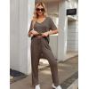 Ekouaer Womens Ribbed Knit Lounge Set Short Sleeve Top and Long Pants Sleepwear Pajama Set Two Piece Matching Outfits Set(Brown)