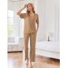Ekouaer Womens Ribbed Knit Lounge Set Short Sleeve Top and Long Pants Sleepwear Pajama Set Two Piece Matching Outfits Set(Coffee)