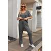 Ekouaer Womens Ribbed Knit Lounge Set Short Sleeve Top and Long Pants Sleepwear Pajama Set Two Piece Matching Outfits Set(Dark Gray)