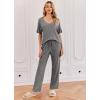 Ekouaer Womens Ribbed Knit Lounge Set Short Sleeve Top and Long Pants Sleepwear Pajama Set Two Piece Matching Outfits Set(Gray)