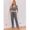 Ekouaer Womens Ribbed Knit Lounge Set Short Sleeve Top and Long Pants Sleepwear Pajama Set Two Piece Matching Outfits Set(Gray)