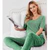 Ekouaer Womens Ribbed Knit Lounge Set Short Sleeve Top and Long Pants Sleepwear Pajama Set Two Piece Matching Outfits Set(Green)