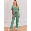 Ekouaer Womens Ribbed Knit Lounge Set Short Sleeve Top and Long Pants Sleepwear Pajama Set Two Piece Matching Outfits Set(Green)