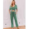 Ekouaer Womens Ribbed Knit Lounge Set Short Sleeve Top and Long Pants Sleepwear Pajama Set Two Piece Matching Outfits Set(Green)