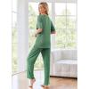 Ekouaer Womens Ribbed Knit Lounge Set Short Sleeve Top and Long Pants Sleepwear Pajama Set Two Piece Matching Outfits Set(Green)
