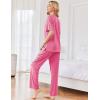 Ekouaer Womens Ribbed Knit Lounge Set Short Sleeve Top and Long Pants Sleepwear Pajama Set Two Piece Matching Outfits Set(Hot Pink)