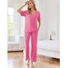 Ekouaer Womens Ribbed Knit Lounge Set Short Sleeve Top and Long Pants Sleepwear Pajama Set Two Piece Matching Outfits Set(Hot Pink)