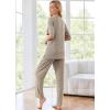 Ekouaer Womens Ribbed Knit Lounge Set Short Sleeve Top and Long Pants Sleepwear Pajama Set Two Piece Matching Outfits Set(Khaki)