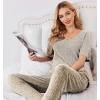 Ekouaer Womens Ribbed Knit Lounge Set Short Sleeve Top and Long Pants Sleepwear Pajama Set Two Piece Matching Outfits Set(Khaki)