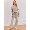 Ekouaer Womens Ribbed Knit Lounge Set Short Sleeve Top and Long Pants Sleepwear Pajama Set Two Piece Matching Outfits Set(Khaki)