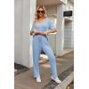Ekouaer Womens Ribbed Knit Lounge Set Short Sleeve Top and Long Pants Sleepwear Pajama Set Two Piece Matching Outfits Set(Light Blue)