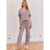 Ekouaer Womens Ribbed Knit Lounge Set Short Sleeve Top and Long Pants Sleepwear Pajama Set Two Piece Matching Outfits Set(Light Purple)