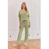 Ekouaer Womens Ribbed Knit Lounge Set Short Sleeve Top and Long Pants Sleepwear Pajama Set Two Piece Matching Outfits Set(Moss Green)