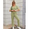 Ekouaer Womens Ribbed Knit Lounge Set Short Sleeve Top and Long Pants Sleepwear Pajama Set Two Piece Matching Outfits Set(Moss Green)