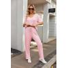 Ekouaer Womens Ribbed Knit Lounge Set Short Sleeve Top and Long Pants Sleepwear Pajama Set Two Piece Matching Outfits Set(Pink)