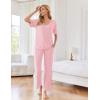 Ekouaer Womens Ribbed Knit Lounge Set Short Sleeve Top and Long Pants Sleepwear Pajama Set Two Piece Matching Outfits Set(Pink)