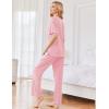 Ekouaer Womens Ribbed Knit Lounge Set Short Sleeve Top and Long Pants Sleepwear Pajama Set Two Piece Matching Outfits Set(Pink)
