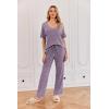 Ekouaer Womens Ribbed Knit Lounge Set Short Sleeve Top and Long Pants Sleepwear Pajama Set Two Piece Matching Outfits Set(Purple)