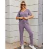 Ekouaer Womens Ribbed Knit Lounge Set Short Sleeve Top and Long Pants Sleepwear Pajama Set Two Piece Matching Outfits Set(Purple)
