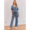Ekouaer Womens Ribbed Knit Lounge Set Short Sleeve Top and Long Pants Sleepwear Pajama Set Two Piece Matching Outfits Set(Royal Blue)