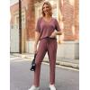 Ekouaer Womens Ribbed Knit Lounge Set Short Sleeve Top and Long Pants Sleepwear Pajama Set Two Piece Matching Outfits Set(Wine Red)