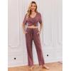Ekouaer Womens Ribbed Knit Lounge Set Short Sleeve Top and Long Pants Sleepwear Pajama Set Two Piece Matching Outfits Set(Wine Red)