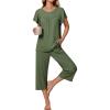 Ekouaer Capri Pajamas for Women Set Short Sleeve Lounge Set Soft Sleepwear Pullover Top and Pants(Army Green)