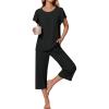 Ekouaer Capri Pajamas for Women Set Short Sleeve Lounge Set Soft Sleepwear Pullover Top and Pants(Black)