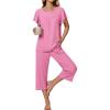 Ekouaer Capri Pajamas for Women Set Short Sleeve Lounge Set Soft Sleepwear Pullover Top and Pants(Pink)