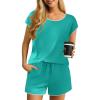 Ekouaer Pajama Sets Lounge Sets for Women 2 Piece Short Sleeve Tops and Shorts Comfy Pjs Sleepwear, S-XXL(Turquoise Green)