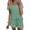 Ekouaer Womens Pajama Sets Summer Pjs Soft Short Sleeve Sleepwear Comfy Ruffle Pj Shorts Set Cute Lounge Sets with Pockets(Celadon)