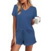 Ekouaer Womens Pajama Sets Summer Pjs Soft Short Sleeve Sleepwear Comfy Ruffle Pj Shorts Set Cute Lounge Sets with Pockets(Navy Blue)