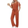 Ekouaer Womens Ribbed Knit Lounge Set Short Sleeve Top and Long Pants Sleepwear Pajama Set Two Piece Matching Outfits Set(Caramel)