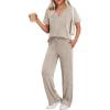 Ekouaer Womens Ribbed Knit Lounge Set Short Sleeve Top and Long Pants Sleepwear Pajama Set Two Piece Matching Outfits Set(Champagne)