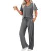 Ekouaer Womens Ribbed Knit Lounge Set Short Sleeve Top and Long Pants Sleepwear Pajama Set Two Piece Matching Outfits Set(Dark Gray)