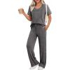 Ekouaer Womens Ribbed Knit Lounge Set Short Sleeve Top and Long Pants Sleepwear Pajama Set Two Piece Matching Outfits Set(Gray)
