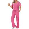 Ekouaer Womens Ribbed Knit Lounge Set Short Sleeve Top and Long Pants Sleepwear Pajama Set Two Piece Matching Outfits Set(Hot Pink)