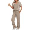 Ekouaer Womens Ribbed Knit Lounge Set Short Sleeve Top and Long Pants Sleepwear Pajama Set Two Piece Matching Outfits Set(Khaki)