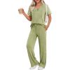 Ekouaer Womens Ribbed Knit Lounge Set Short Sleeve Top and Long Pants Sleepwear Pajama Set Two Piece Matching Outfits Set(Moss Green)