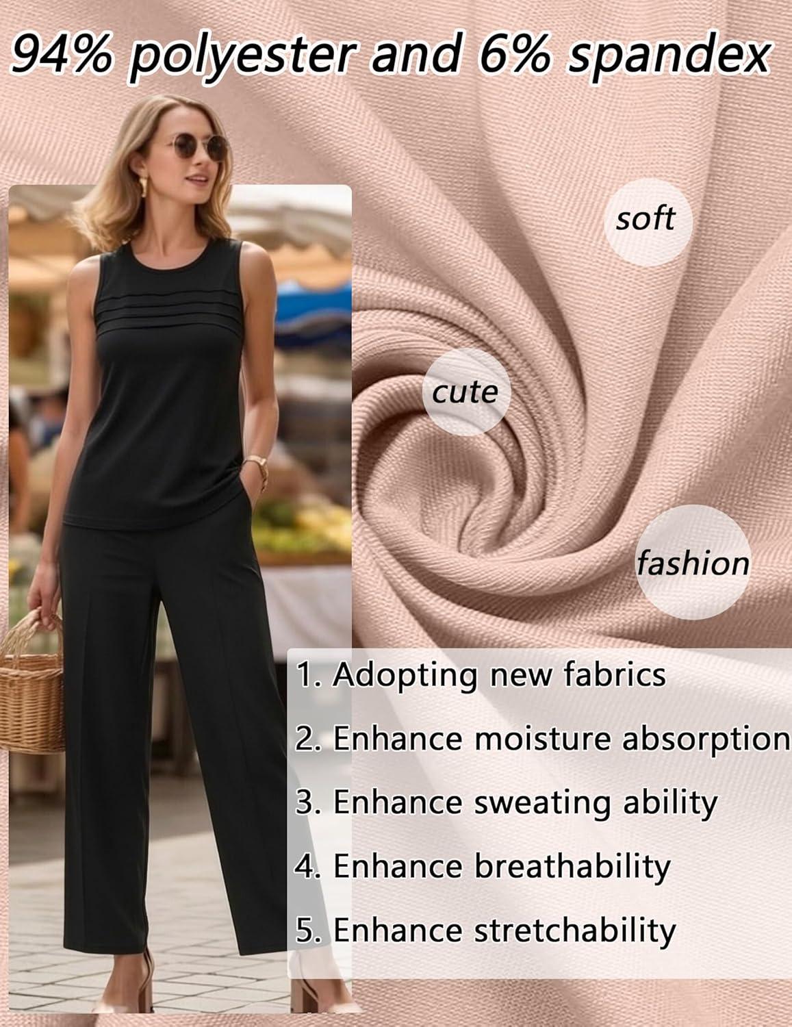 imageEkouaer Two Piece Sets for Women Summer Vacation Fashion Outfits Sleeveless Top Wide Leg Pants 2026 Lounge Sets S2XlBlack