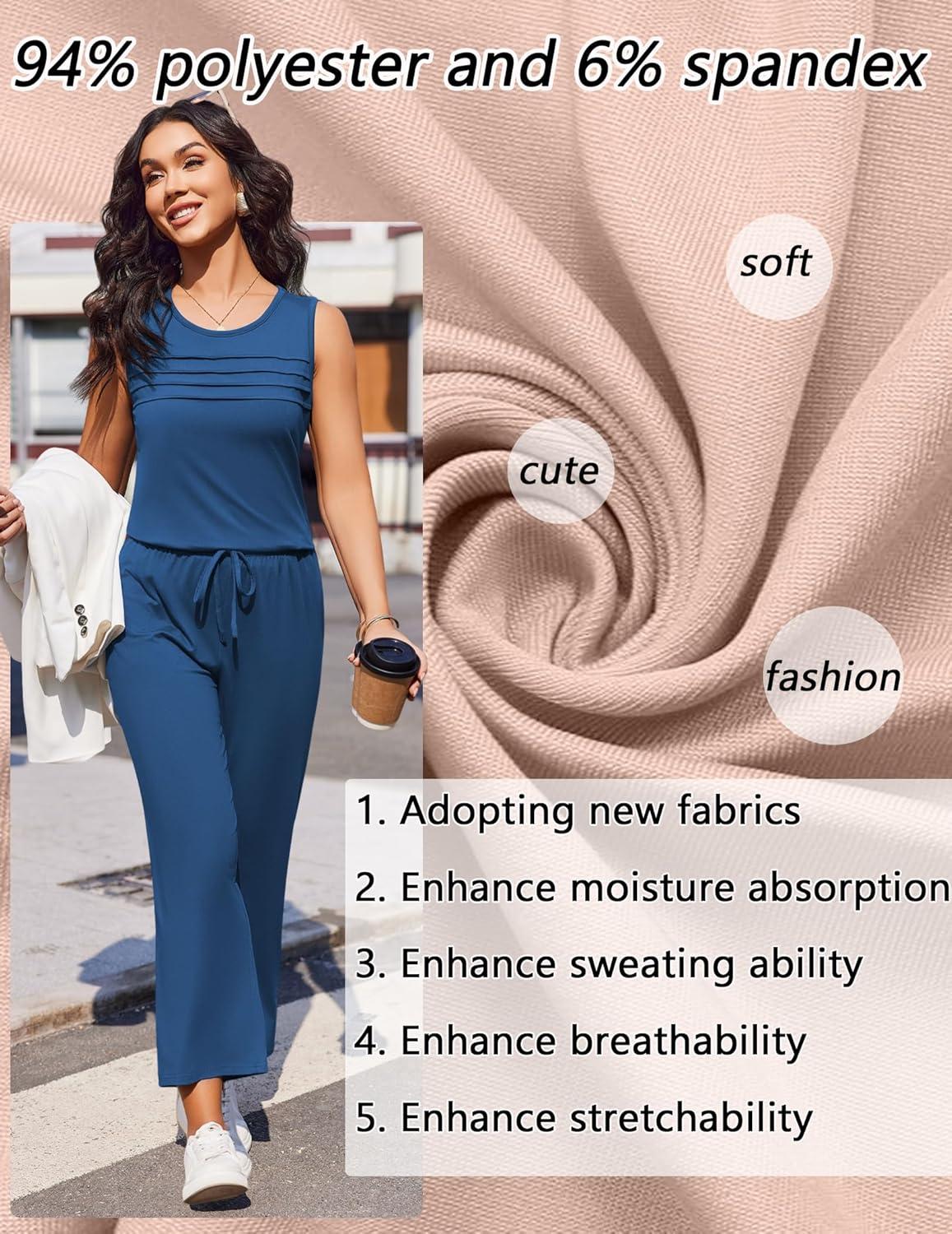 imageEkouaer Two Piece Sets for Women Summer Vacation Fashion Outfits Sleeveless Top Wide Leg Pants 2026 Lounge Sets S2XlDeep Blue