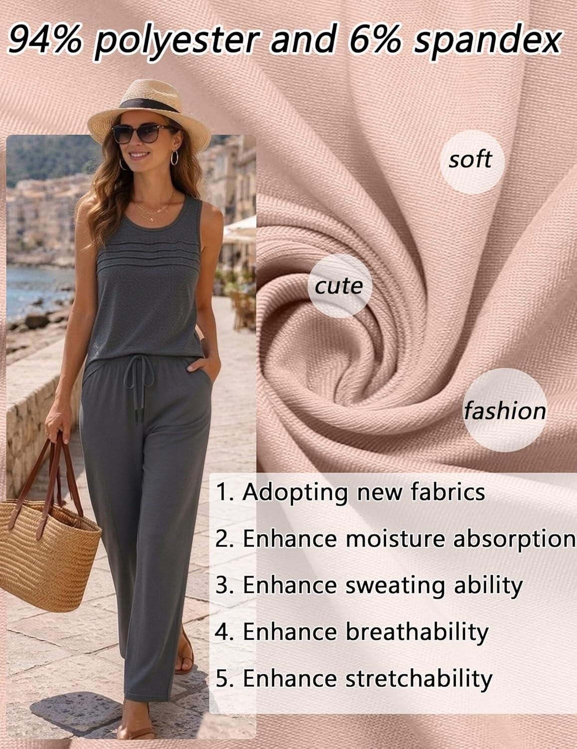 imageEkouaer Two Piece Sets for Women Summer Vacation Fashion Outfits Sleeveless Top Wide Leg Pants 2026 Lounge Sets S2XlGrey