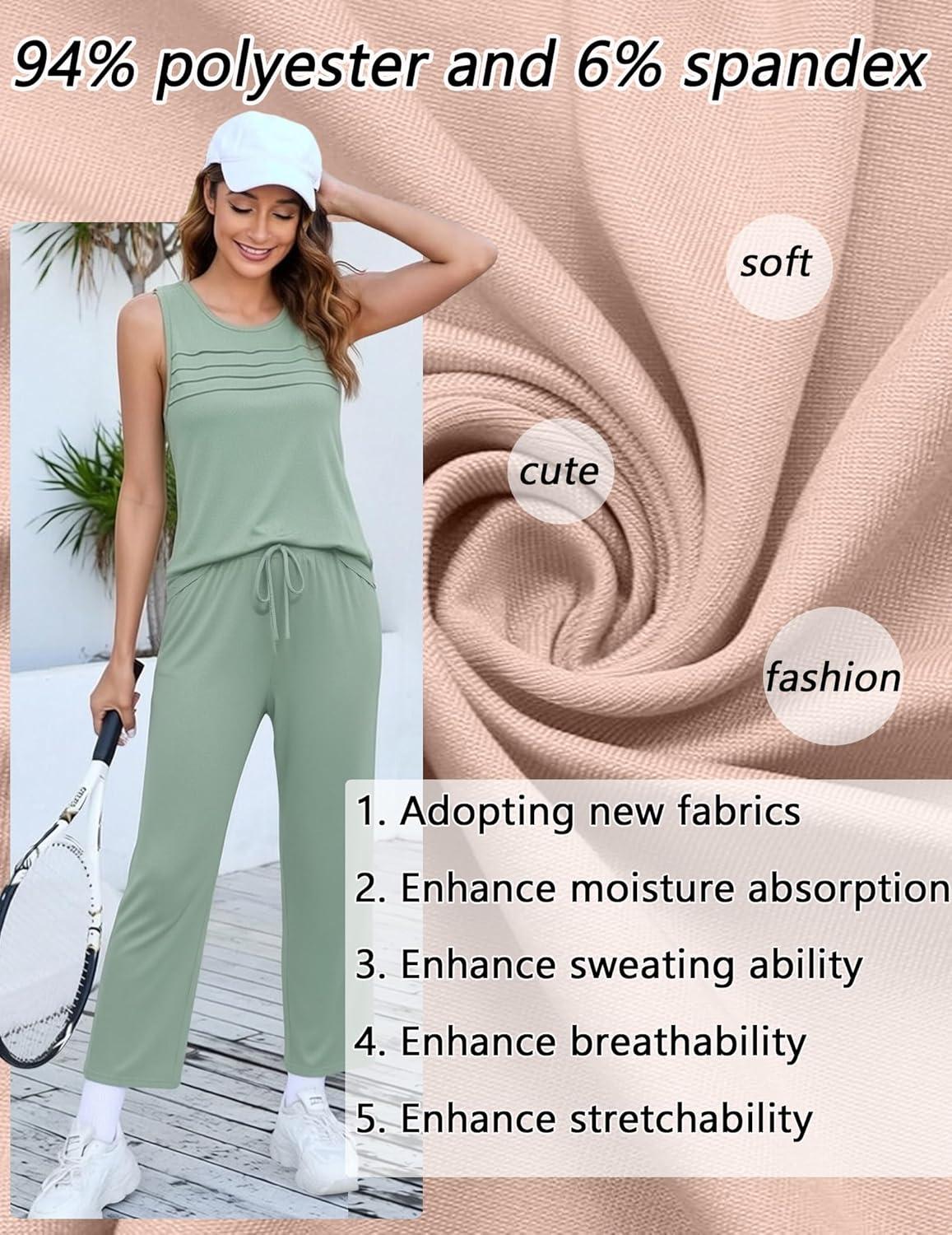 imageEkouaer Two Piece Sets for Women Summer Vacation Fashion Outfits Sleeveless Top Wide Leg Pants 2026 Lounge Sets S2XlLight Green