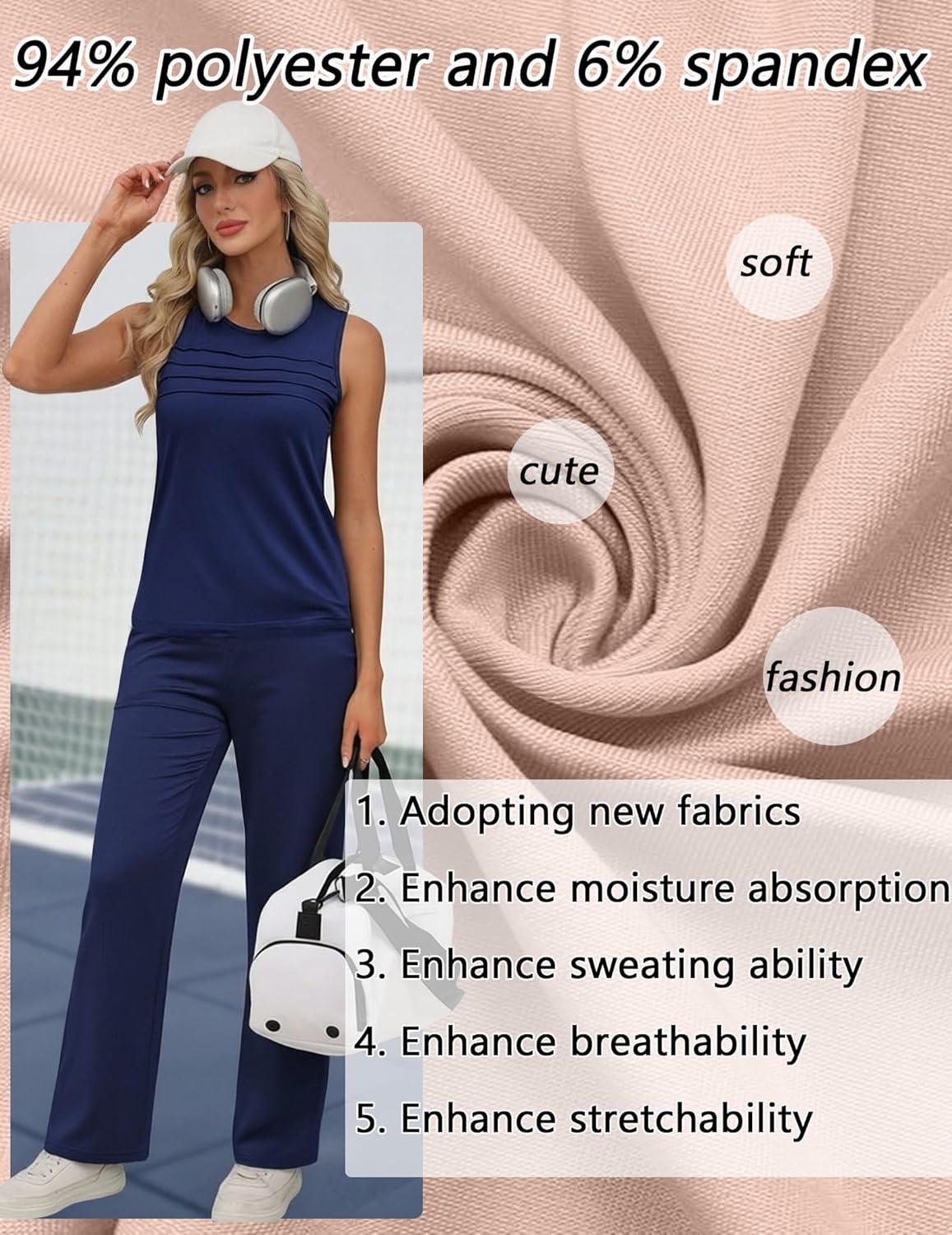imageEkouaer Two Piece Sets for Women Summer Vacation Fashion Outfits Sleeveless Top Wide Leg Pants 2026 Lounge Sets S2XlNavy Blue