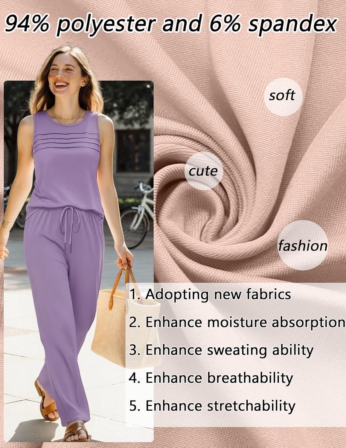 imageEkouaer Two Piece Sets for Women Summer Vacation Fashion Outfits Sleeveless Top Wide Leg Pants 2026 Lounge Sets S2XlPurple