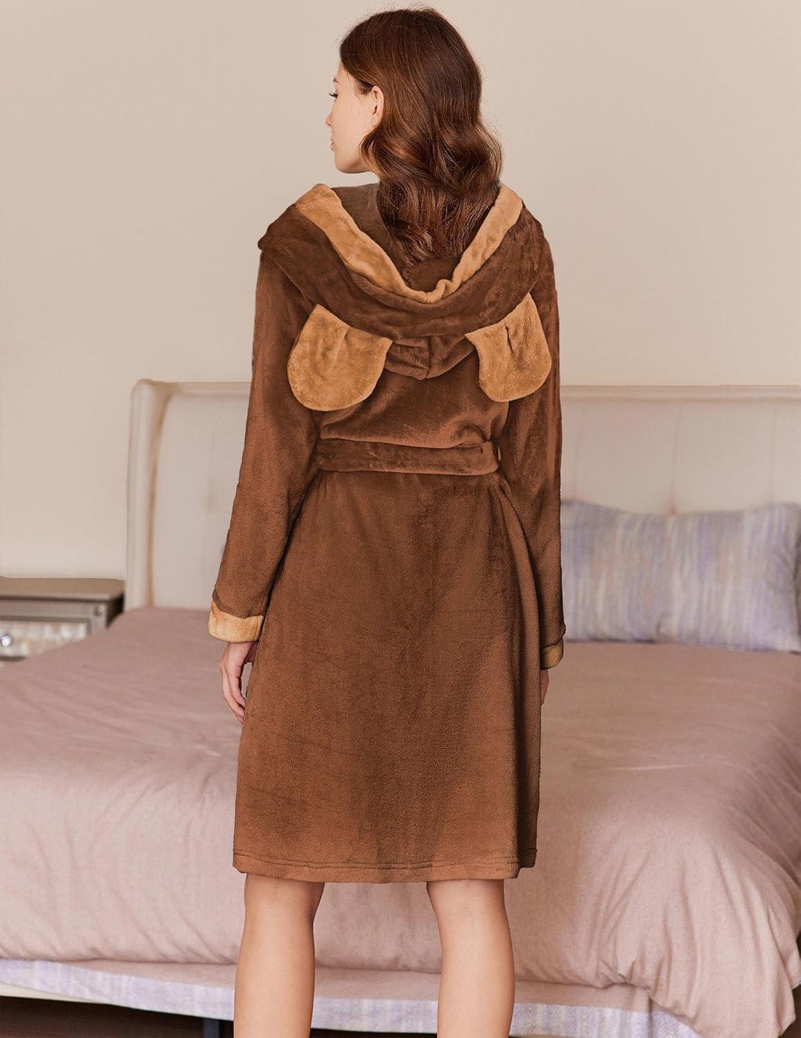 imageEkouaer Womens Robes Knee Length Hooded Bathrobe Cute House Coats with Pockets SXXL