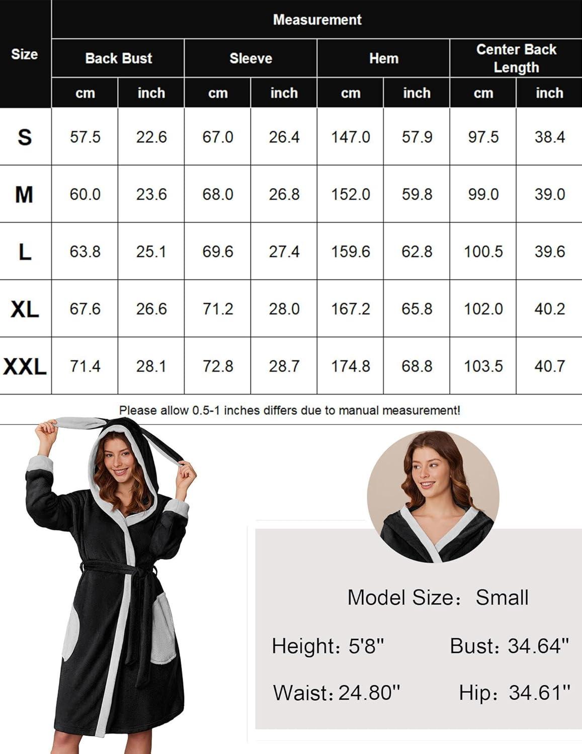 imageEkouaer Womens Robes Knee Length Hooded Bathrobe Cute House Coats with Pockets SXXL
