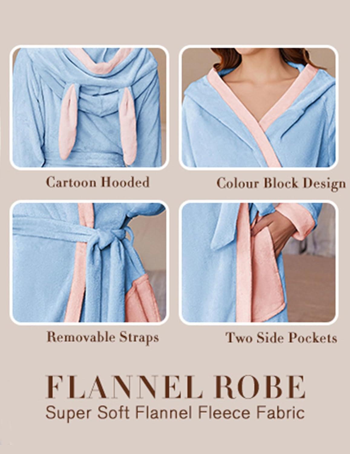 imageEkouaer Womens Robes Knee Length Hooded Bathrobe Cute House Coats with Pockets SXXL